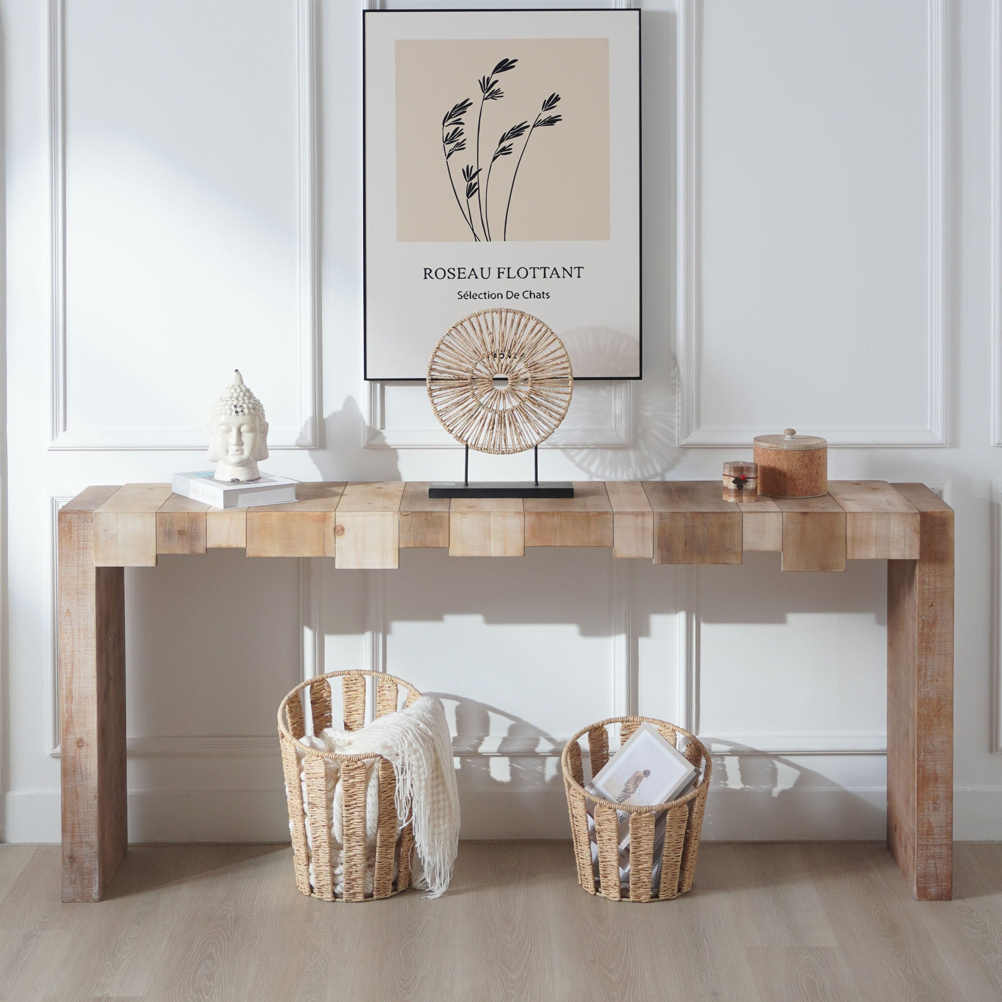 Modern Rustic Console Table, 71' Entryway Table with Sculpted Block Design, Narrow Sofa Table for Hallway, Living Room, Foyer