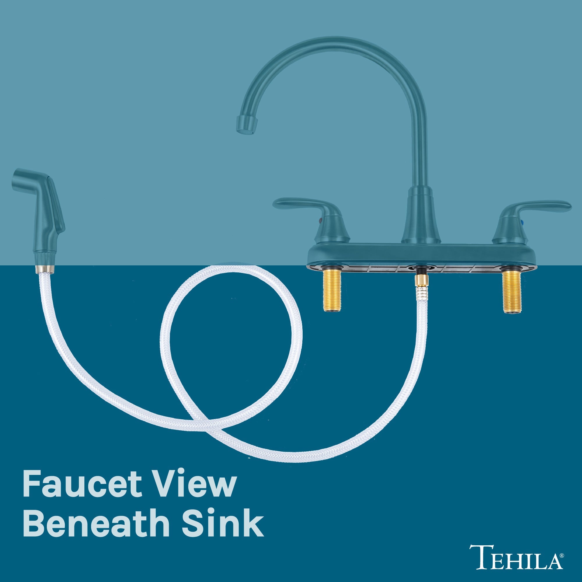 Tehila Stainless Steel Finish Wide-set Gooseneck Faucet with Side Sprayer