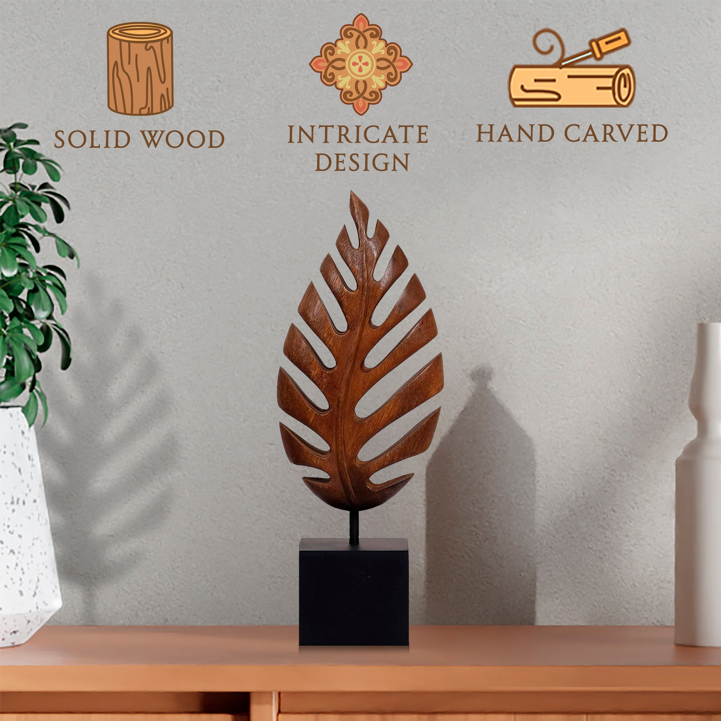Madilyn Leaf – Hand-Carved Wooden Sculpture, Artistic Home Décor