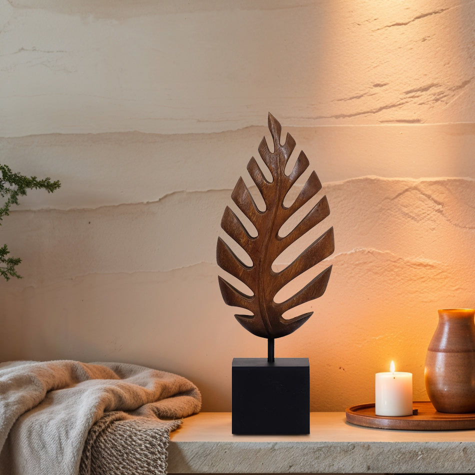 Madilyn Leaf – Hand-Carved Wooden Sculpture, Artistic Home Décor