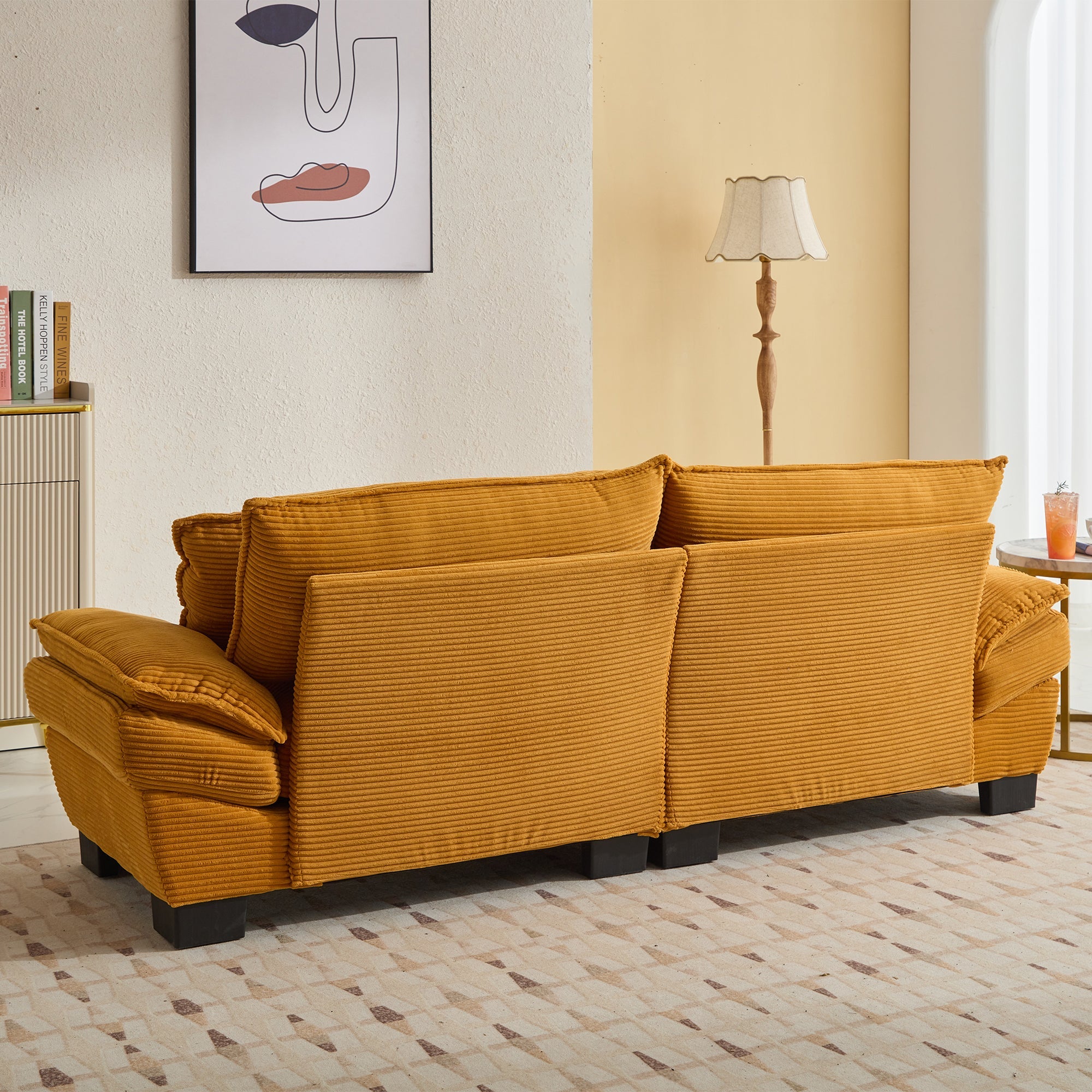 Yellow Corduroy Sofa Sleeper Loveseat with Pillows – Deep Seat