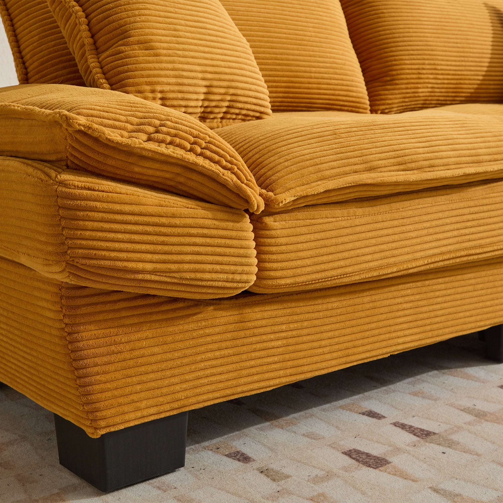 Yellow Corduroy Sofa Sleeper Loveseat with Pillows – Deep Seat