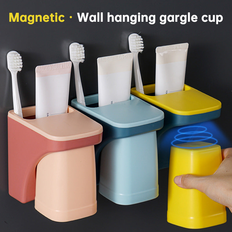 Magnetic Toothbrush Holder with Cup Bathroom Toiletries Storage Rack Wall