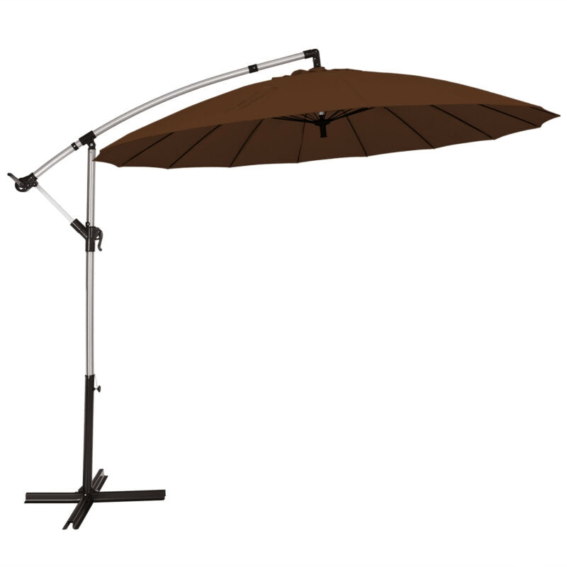 10-Foot Offset Patio Hanging Umbrella for Backyard & Poolside – Tan