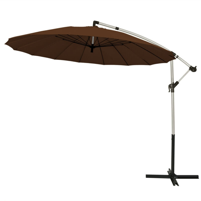 10-Foot Offset Patio Hanging Umbrella for Backyard & Poolside – Tan