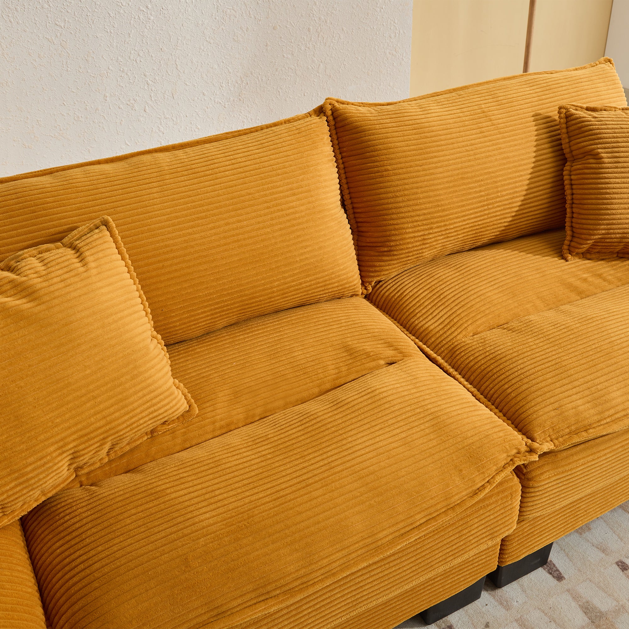 Yellow Corduroy Sofa Sleeper Loveseat with Pillows – Deep Seat
