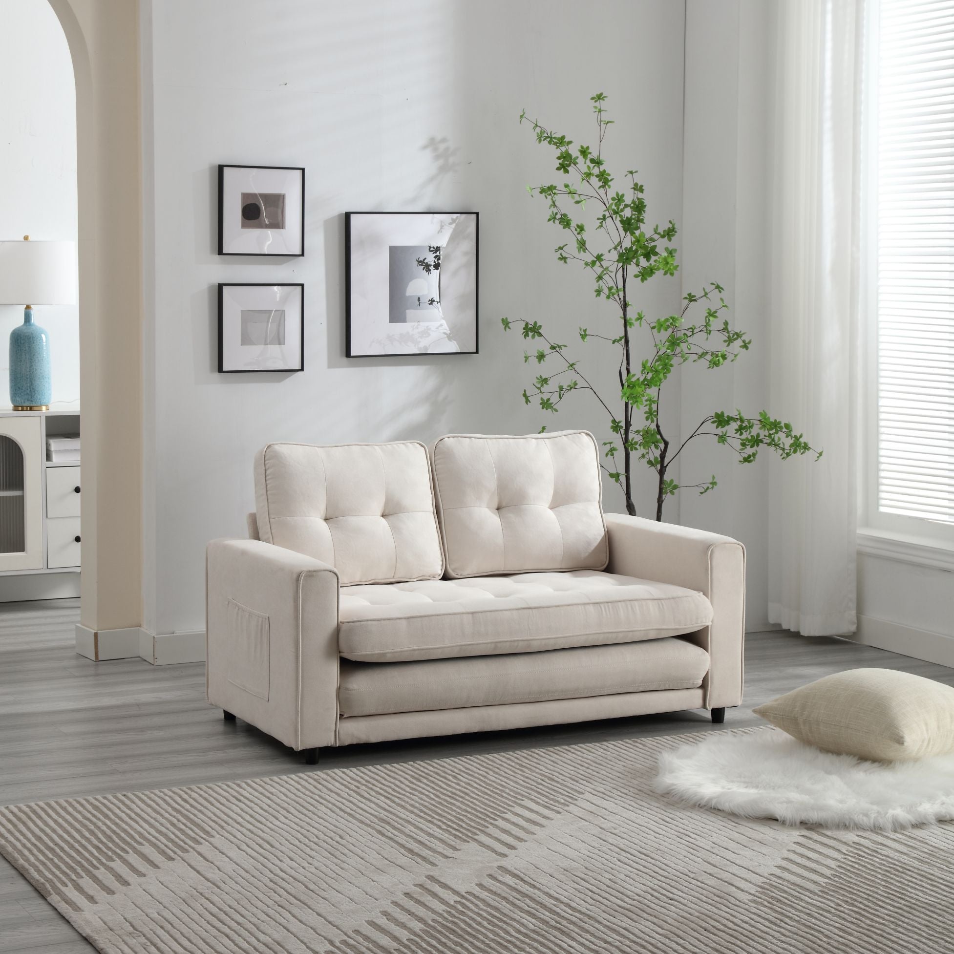 3-Fold Convertible Futon Sofa Bed Space-Saving Loveseat