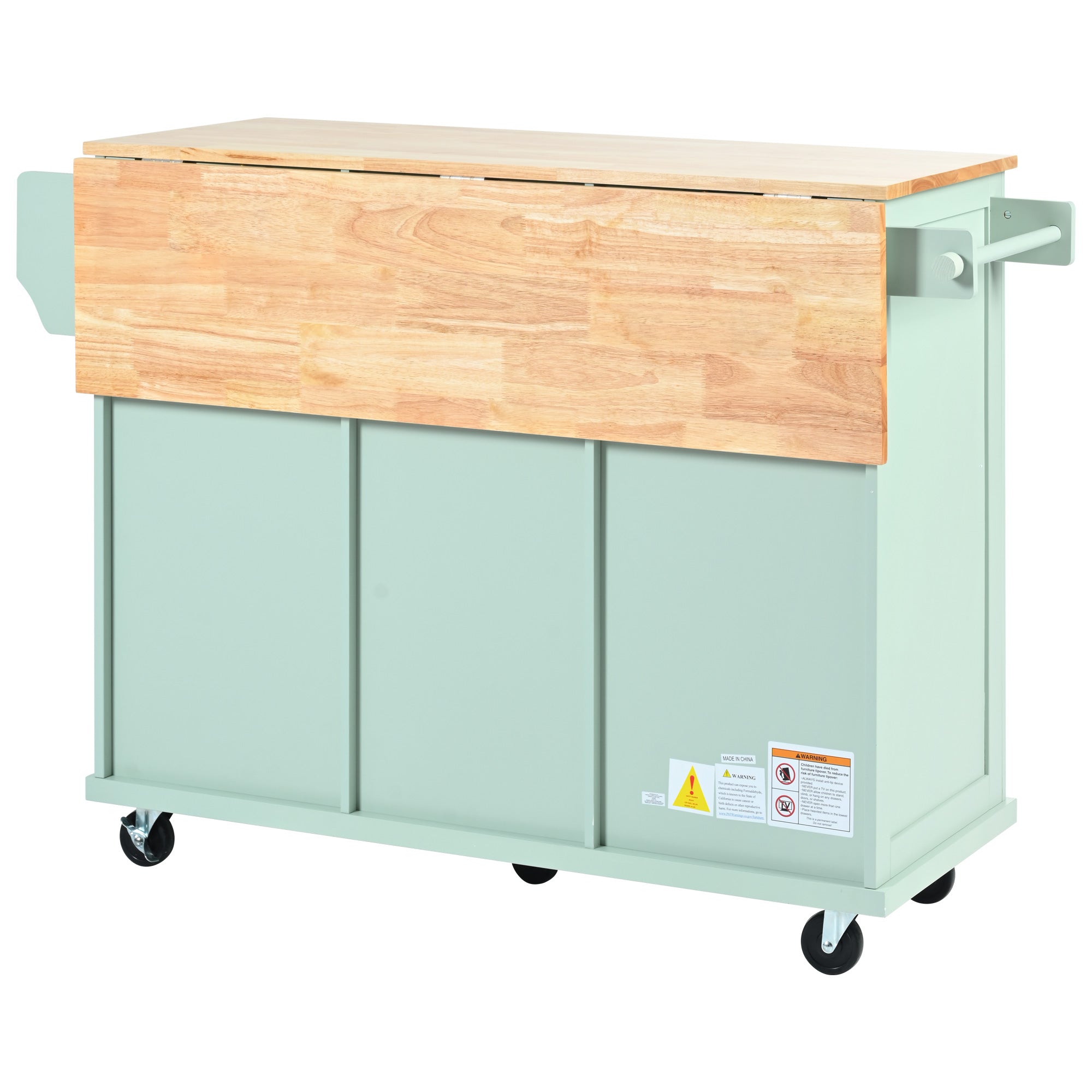 Mint Green Kitchen Trolley with Cabinet and 3 Dining Drawers