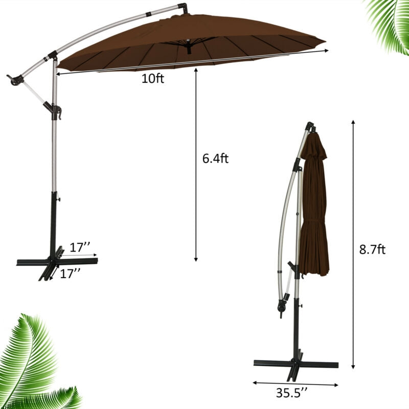 10-Foot Offset Patio Hanging Umbrella for Backyard & Poolside – Tan