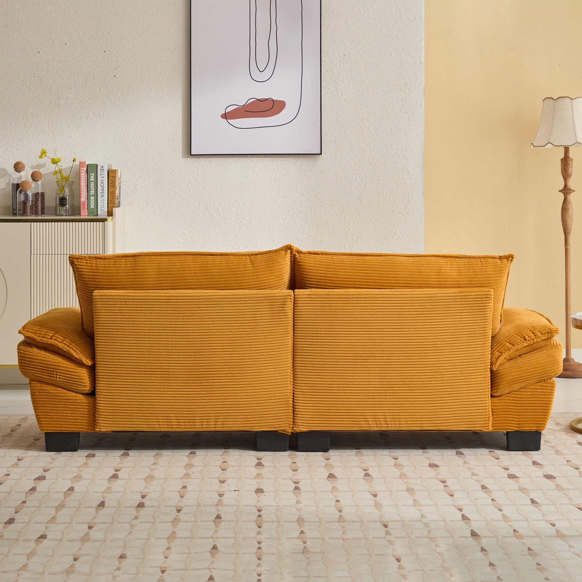Yellow Corduroy Sofa Sleeper Loveseat with Pillows – Deep Seat