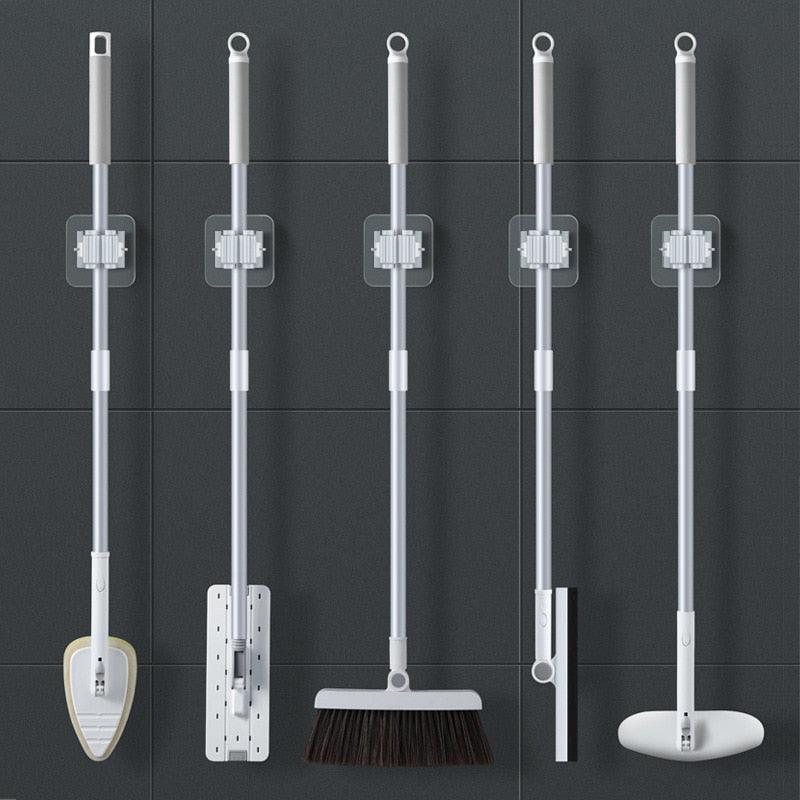 2/4 PCS Wall-Mounted Suction Hooks Mop & Broom Organizer
