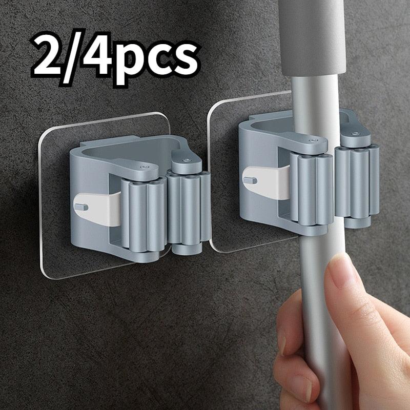 2/4 PCS Wall-Mounted Suction Hooks Mop & Broom Organizer