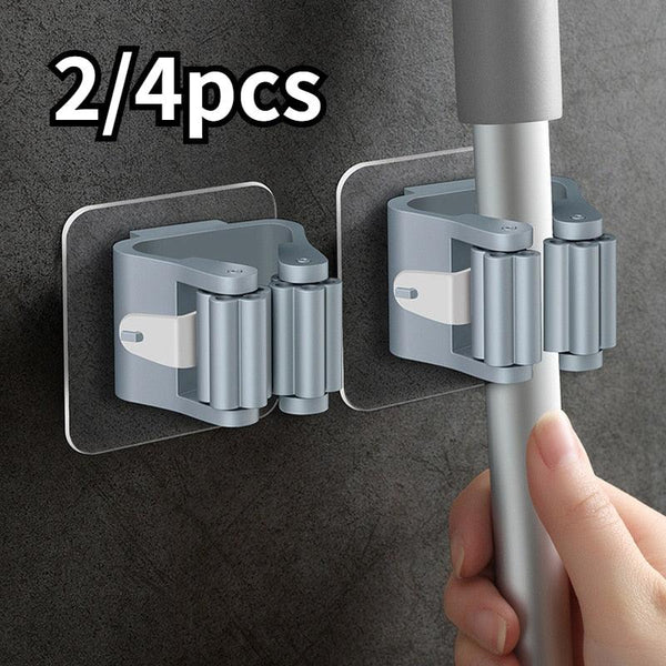 2/4 PCS Wall-Mounted Suction Hooks Mop & Broom Organizer