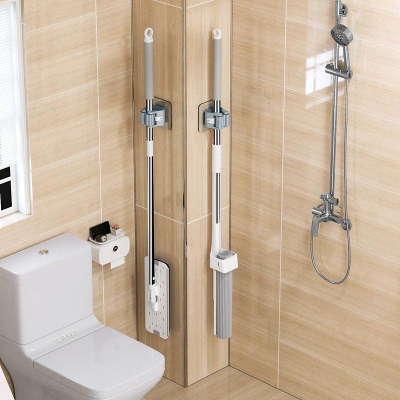 2/4 PCS Wall-Mounted Suction Hooks Mop & Broom Organizer