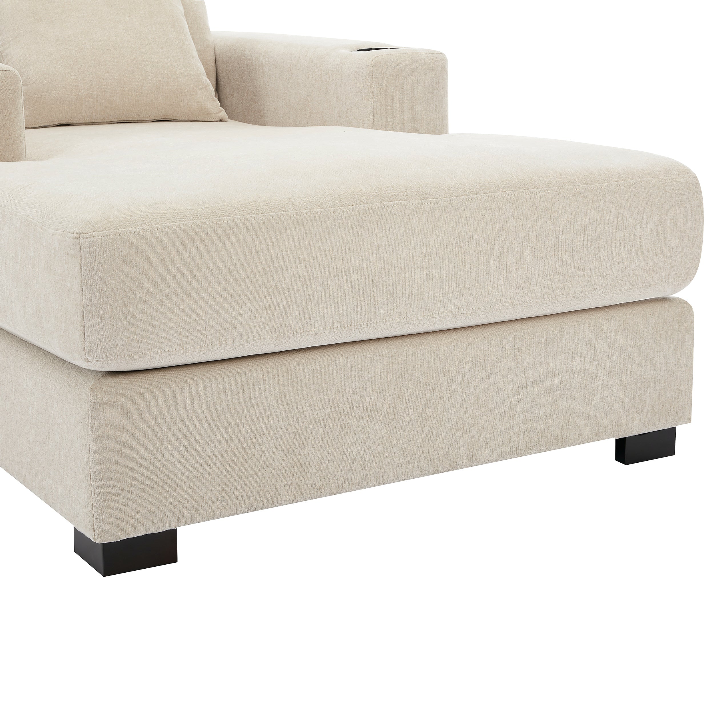 39.7" Oversized Chenille Chaise Lounger Sofa with Pillows & Cup Holders