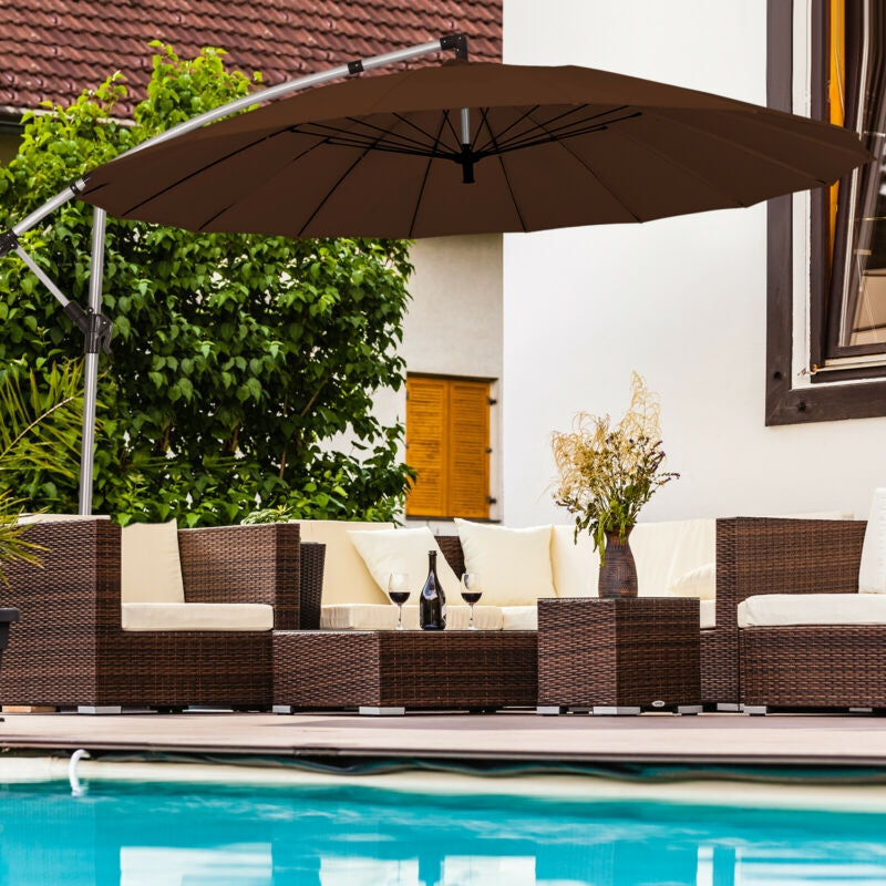 10-Foot Offset Patio Hanging Umbrella for Backyard & Poolside – Tan