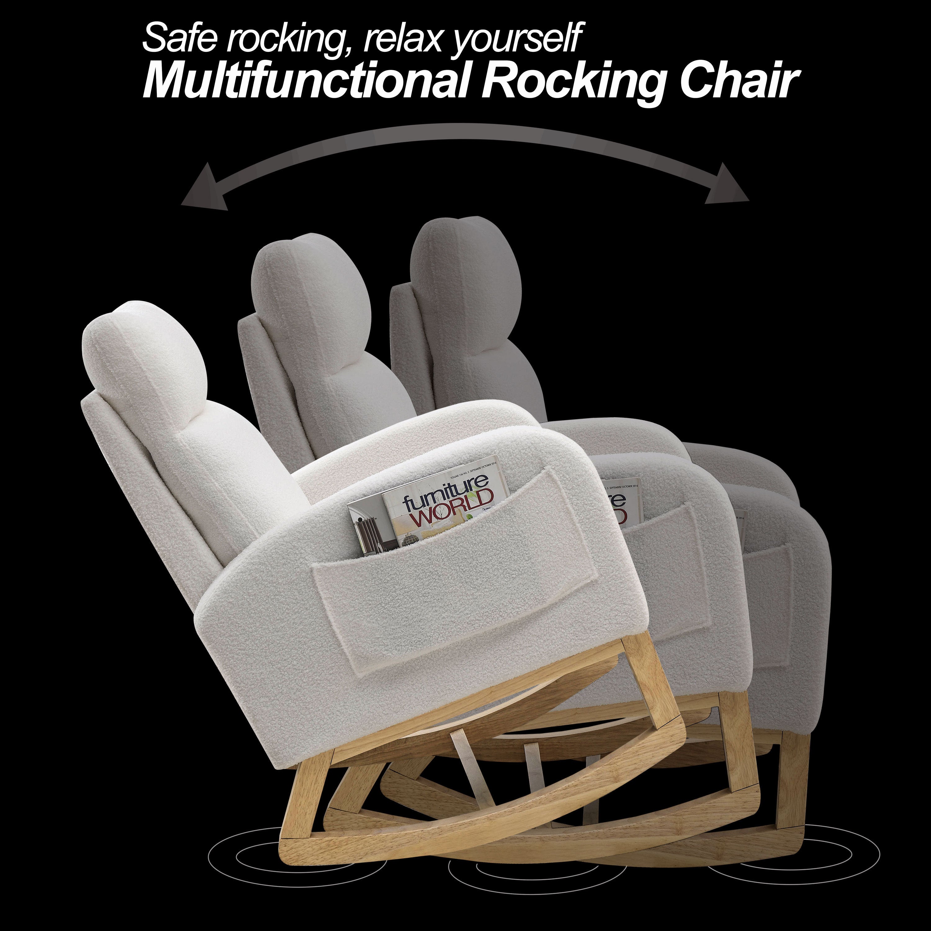 27.6" Modern High Back Teddy White Rocking Lounge Chair with Pockets