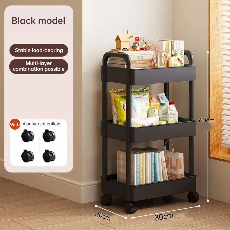 White Rolling Storage Cart with Open Shelves for Kitchen Bedroom