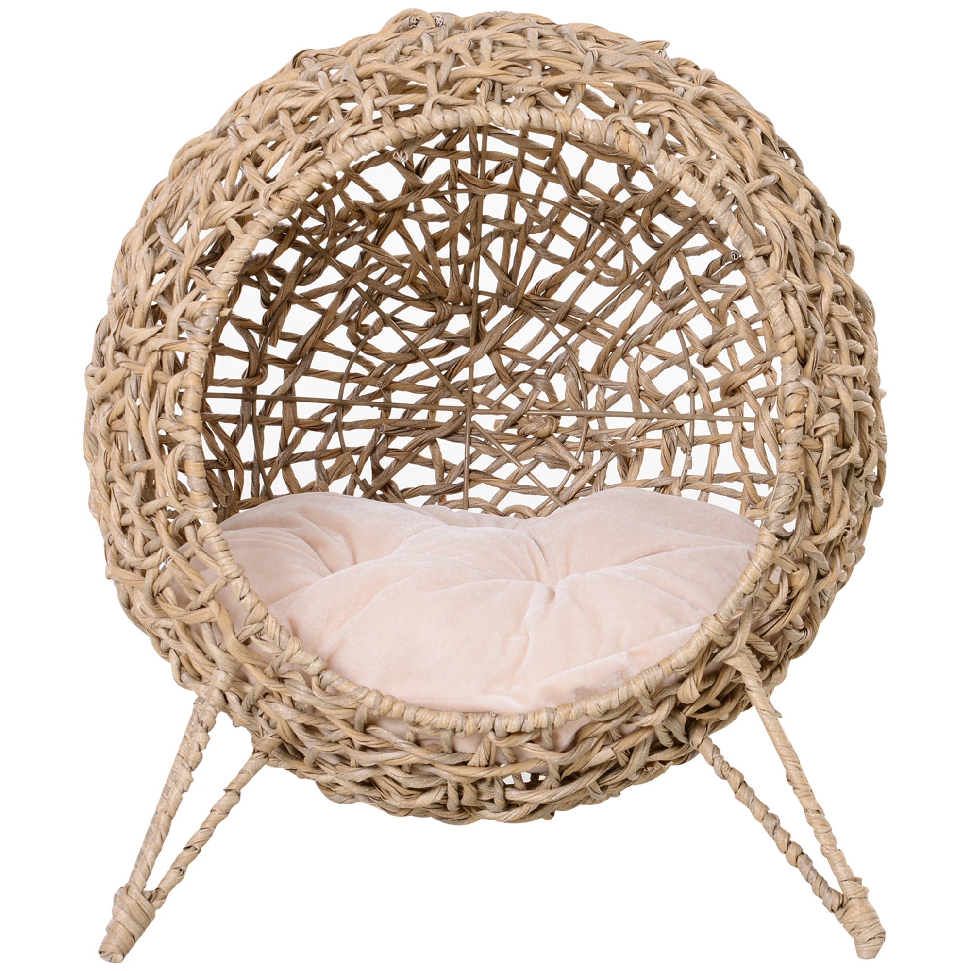 20.5' Weaved Banana Leaf Cat Bed with Cushion Beige