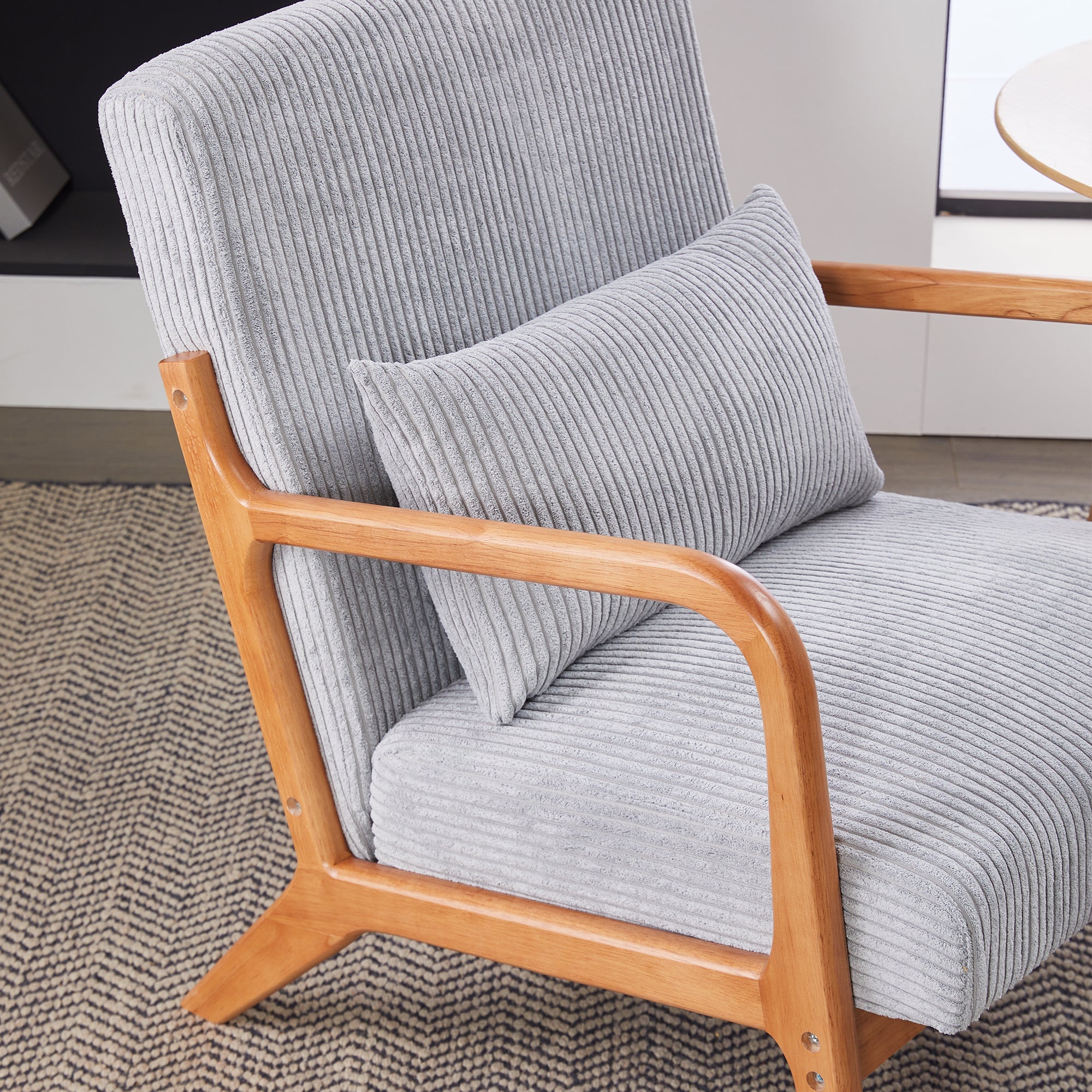 Mid-Century Modern Upholstered Arm Accent Chair with Pillow – Antique Dark Grey