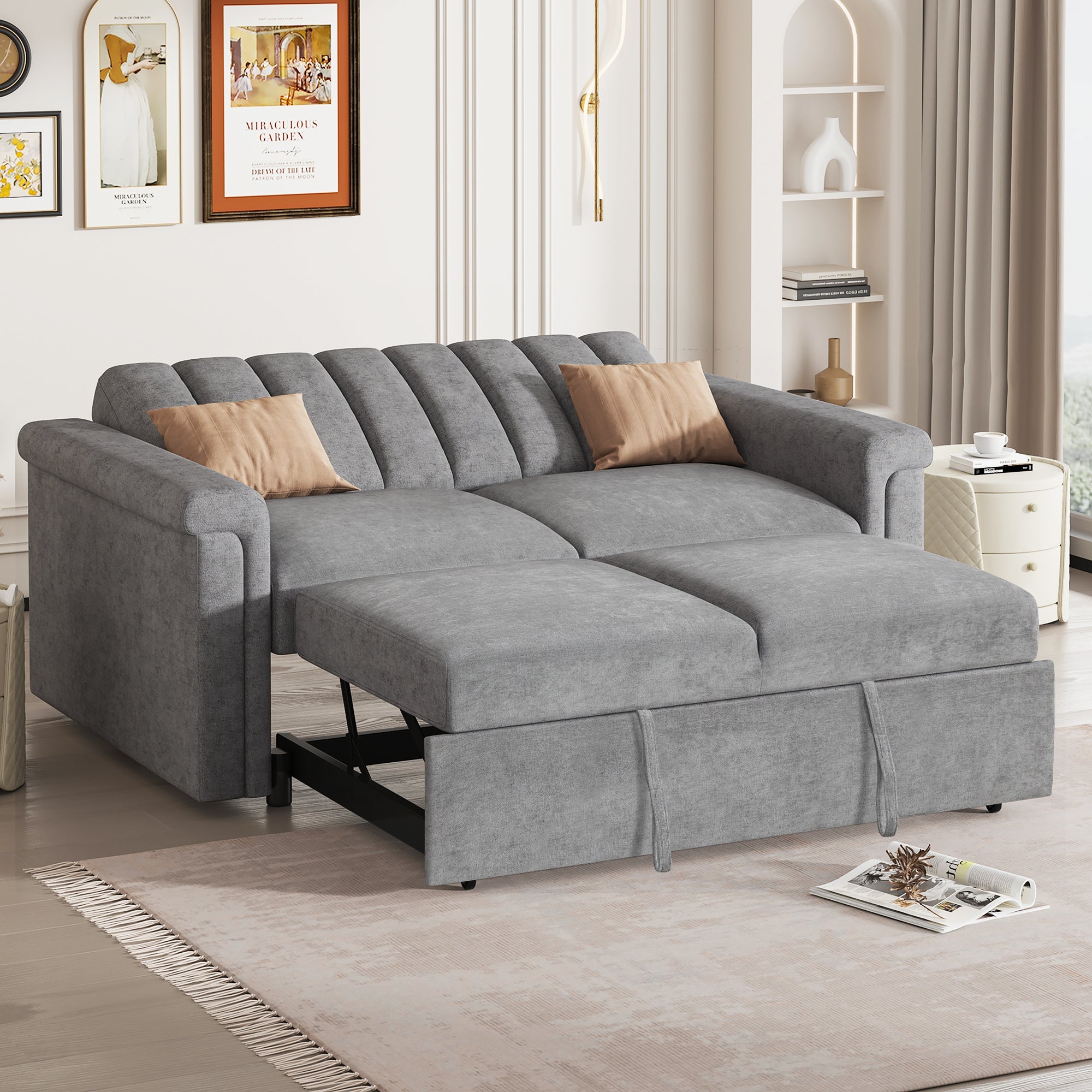 Convertible Soft Cushion Sofa Pull-Out Bed for Two