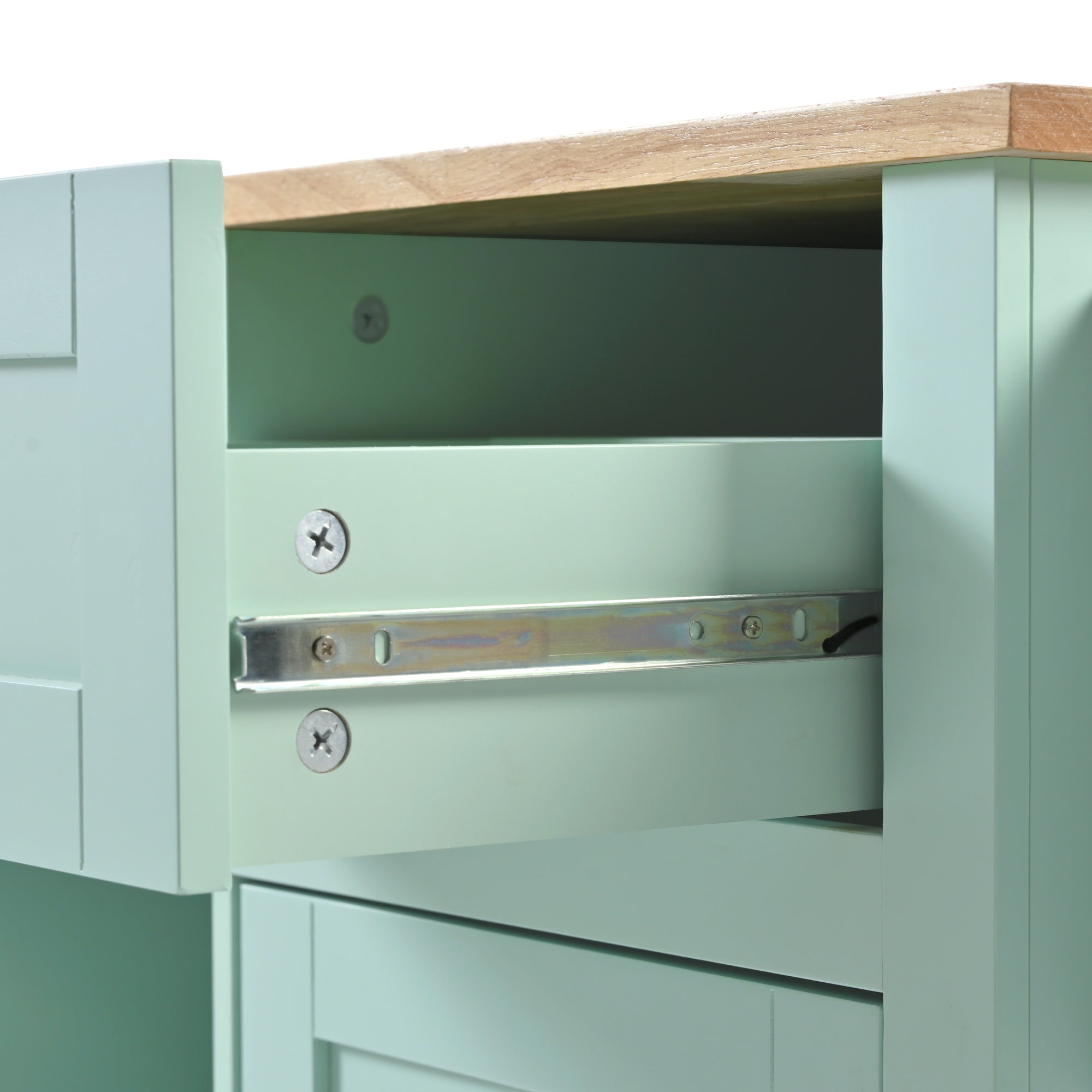 Mint Green Kitchen Trolley with Cabinet and 3 Dining Drawers