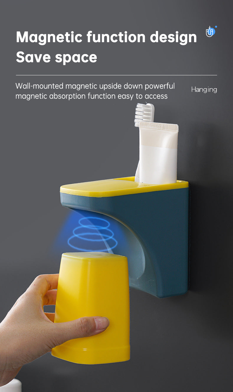 Magnetic Toothbrush Holder with Cup Bathroom Toiletries Storage Rack Wall