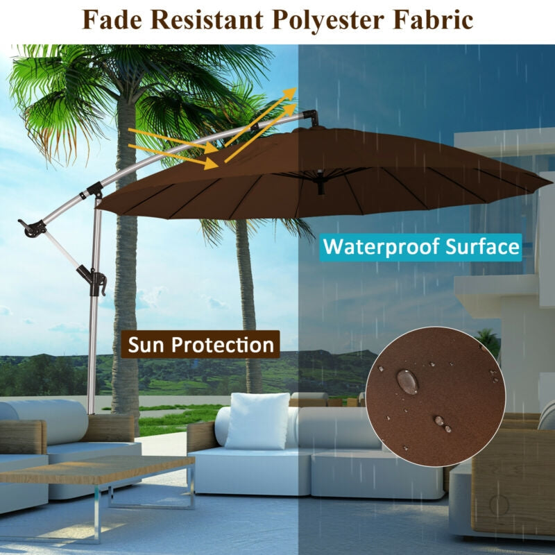 10-Foot Offset Patio Hanging Umbrella for Backyard & Poolside – Tan