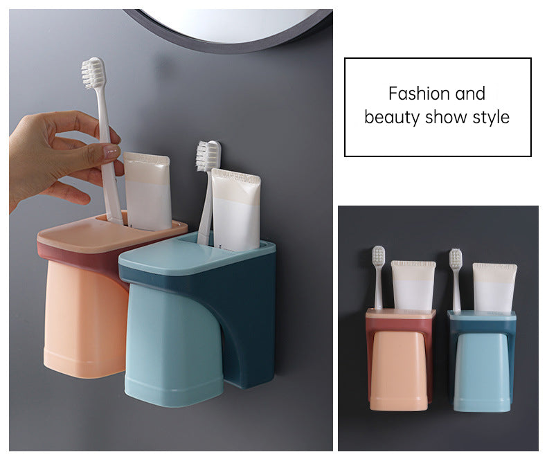 Magnetic Toothbrush Holder with Cup Bathroom Toiletries Storage Rack Wall