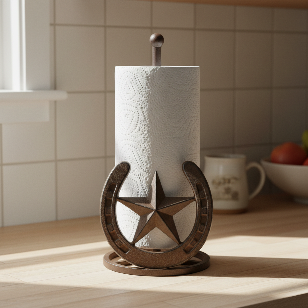 Rustic Cast Iron Star & Horseshoe Paper Towel Holder
