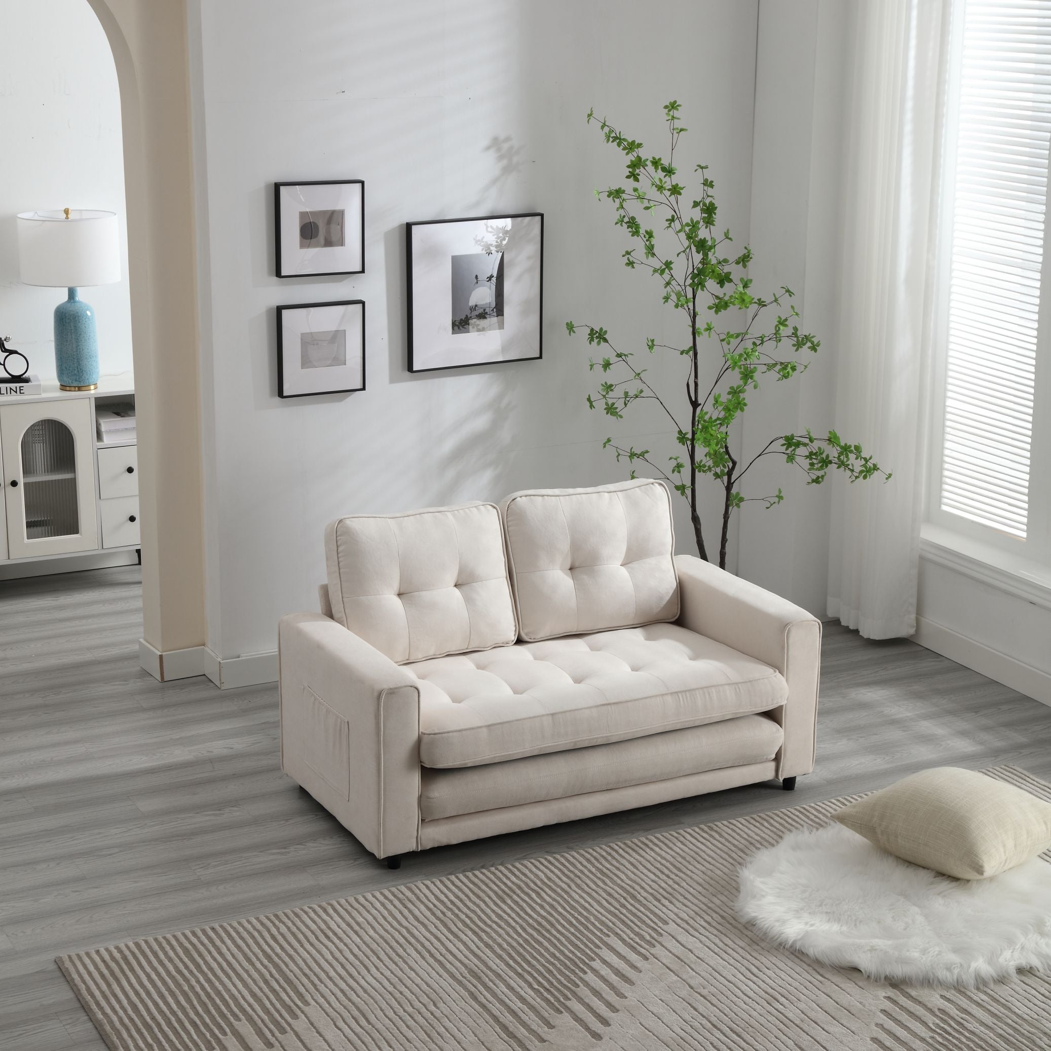 3-Fold Convertible Futon Sofa Bed Space-Saving Loveseat