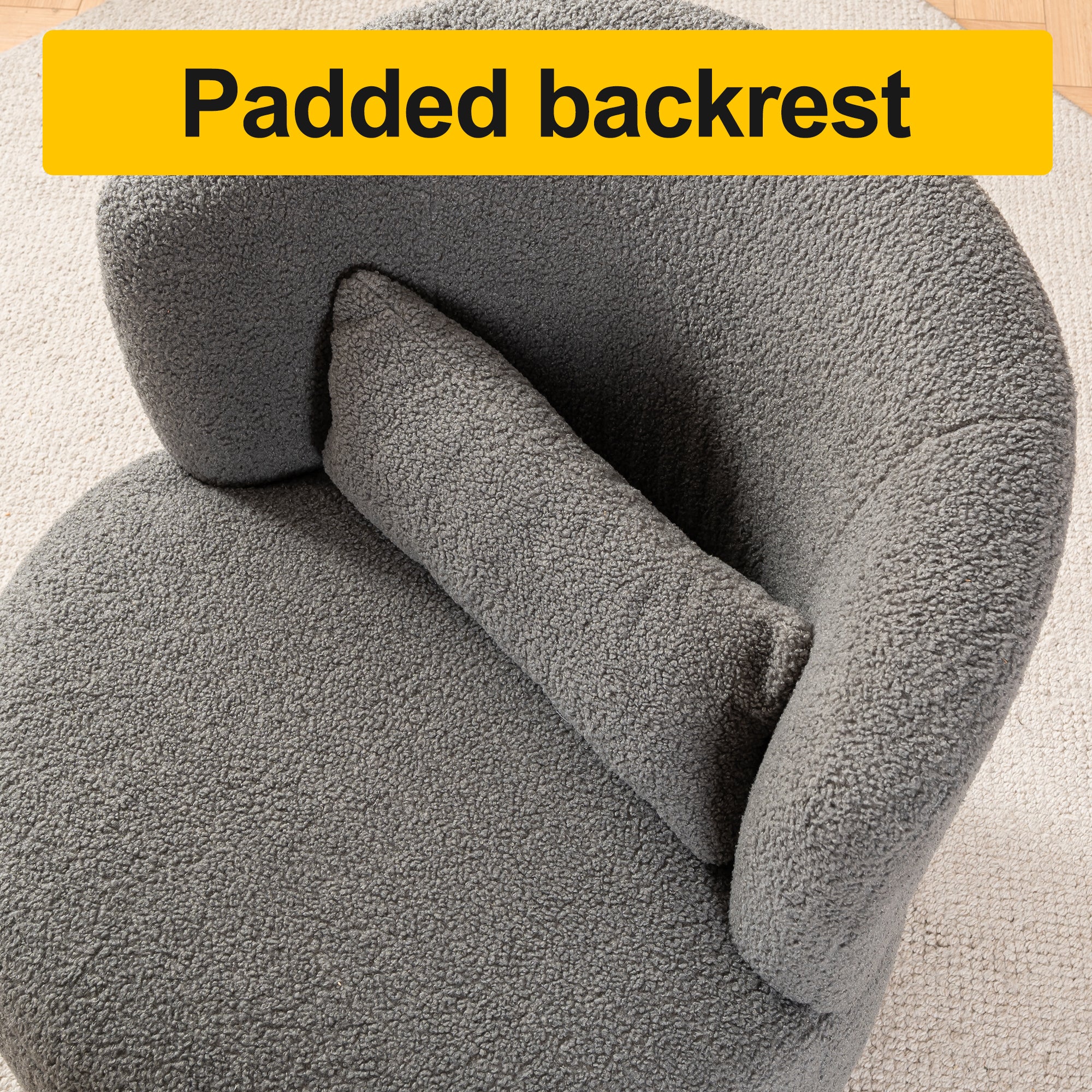 Grey Plush Swivel Accent Chair with 360° Metal Base