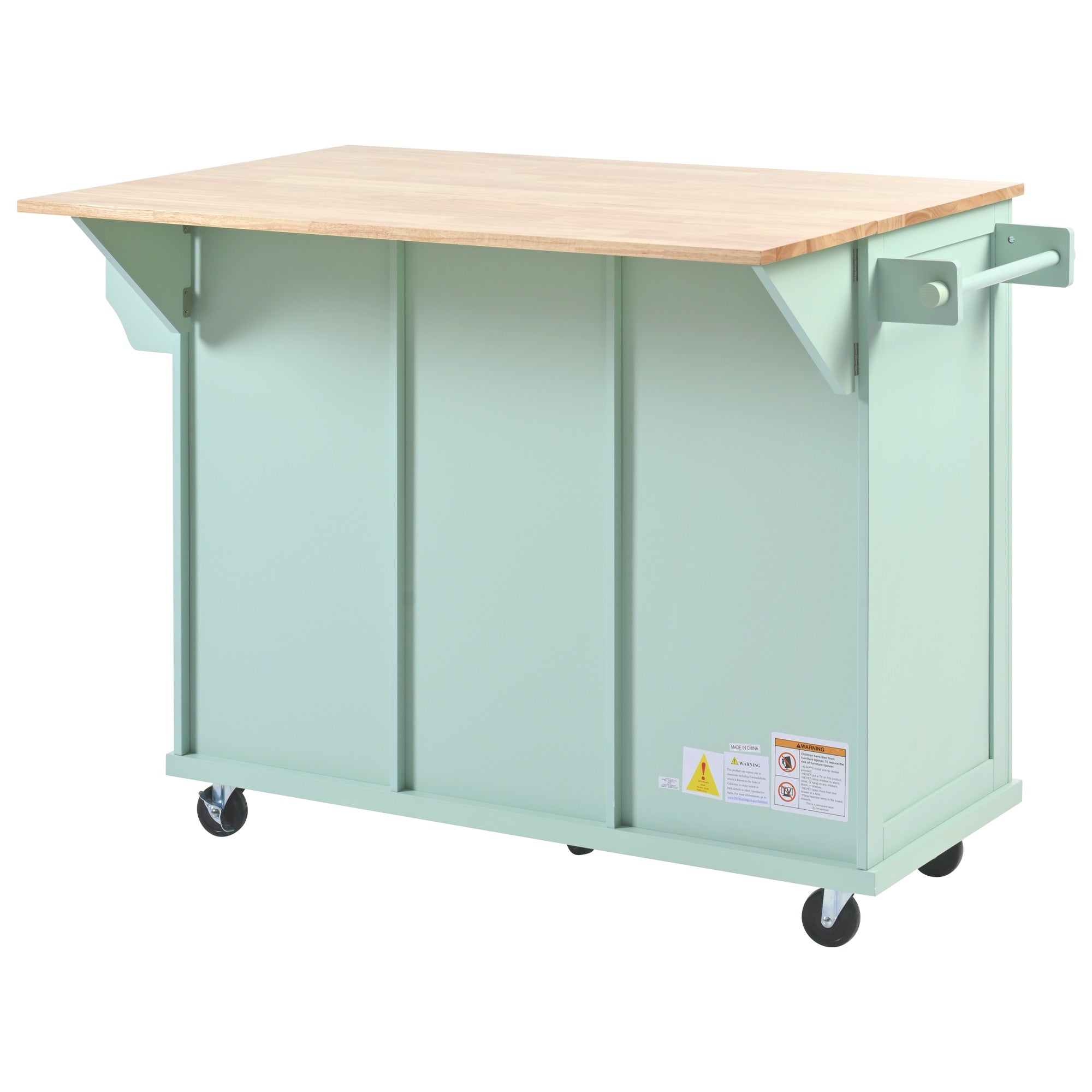 Mint Green Kitchen Trolley with Cabinet and 3 Dining Drawers