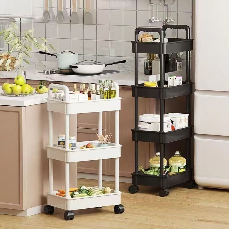 White Rolling Storage Cart with Open Shelves for Kitchen Bedroom