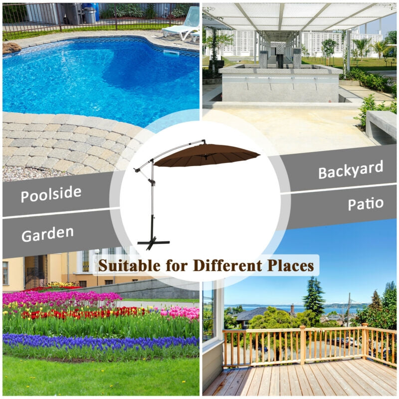 10-Foot Offset Patio Hanging Umbrella for Backyard & Poolside – Tan