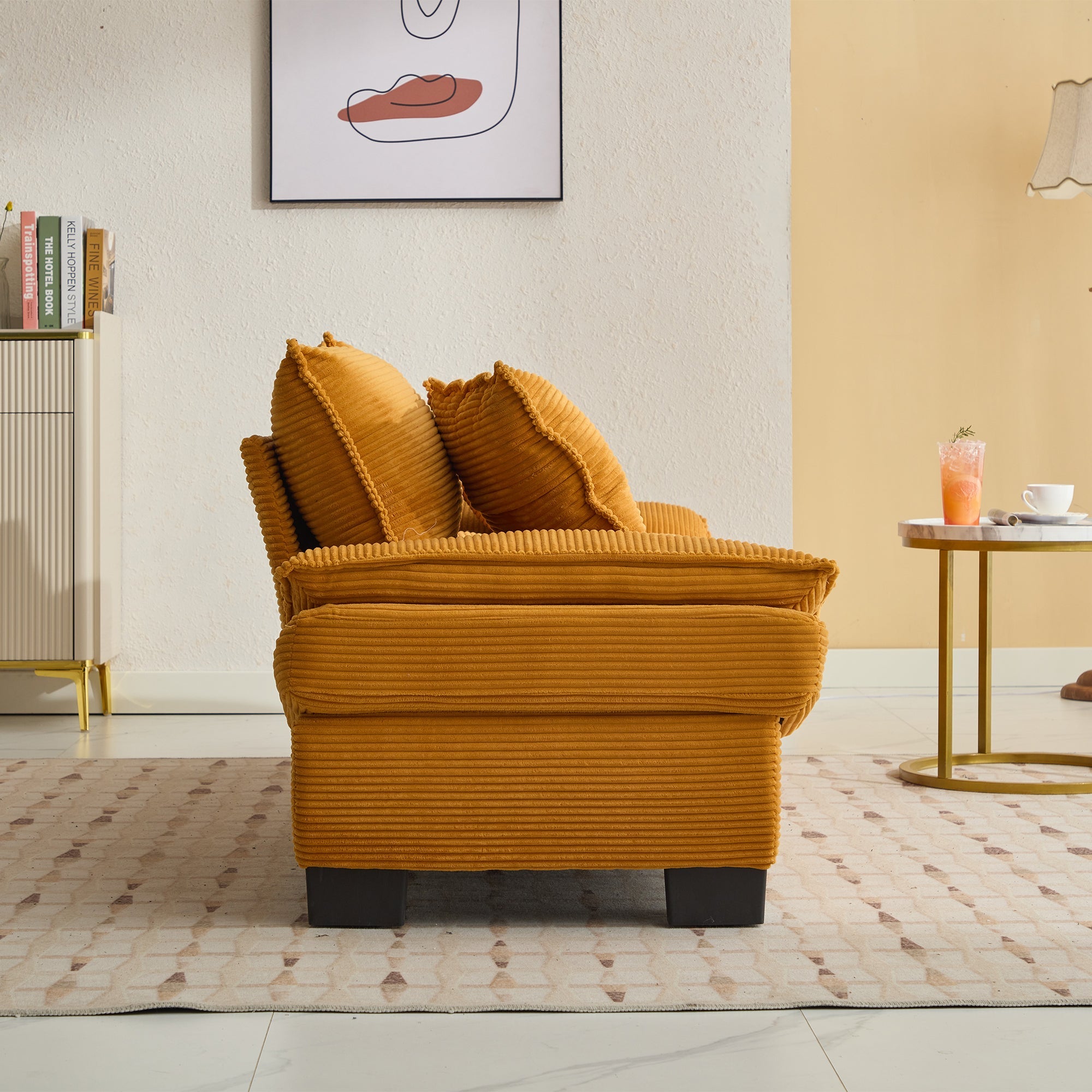 Yellow Corduroy Sofa Sleeper Loveseat with Pillows – Deep Seat