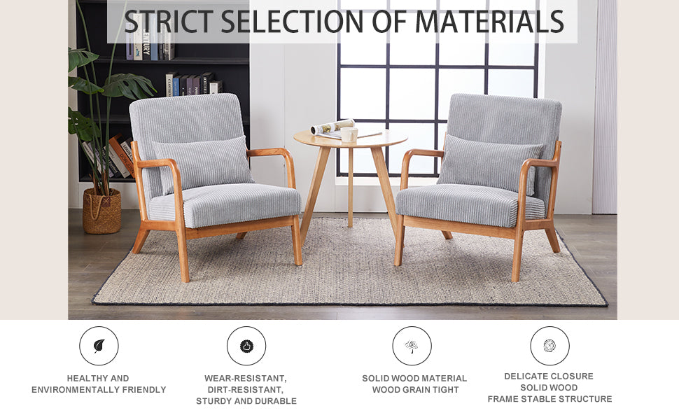 Mid-Century Modern Upholstered Arm Accent Chair with Pillow – Antique Dark Grey