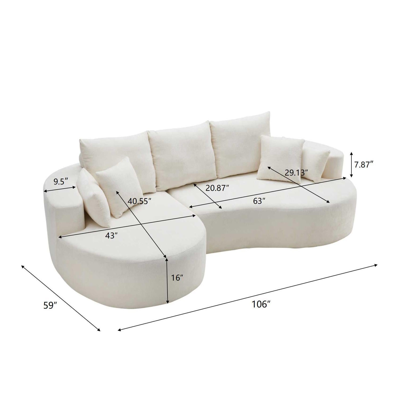 2 Piece Fabric Cloud Curved Sectional Sofa, with Chaise For Living Room