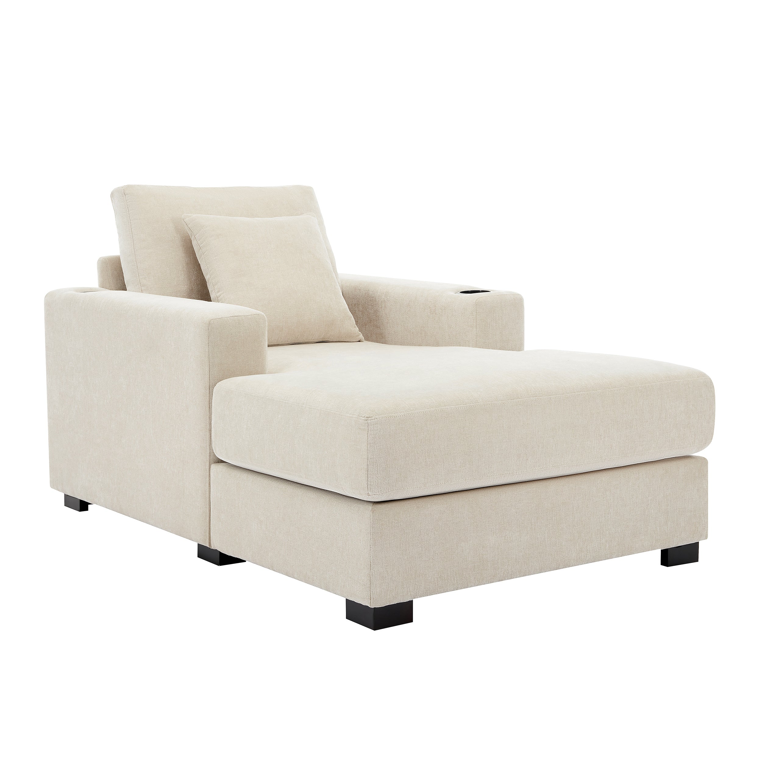 39.7" Oversized Chenille Chaise Lounger Sofa with Pillows & Cup Holders