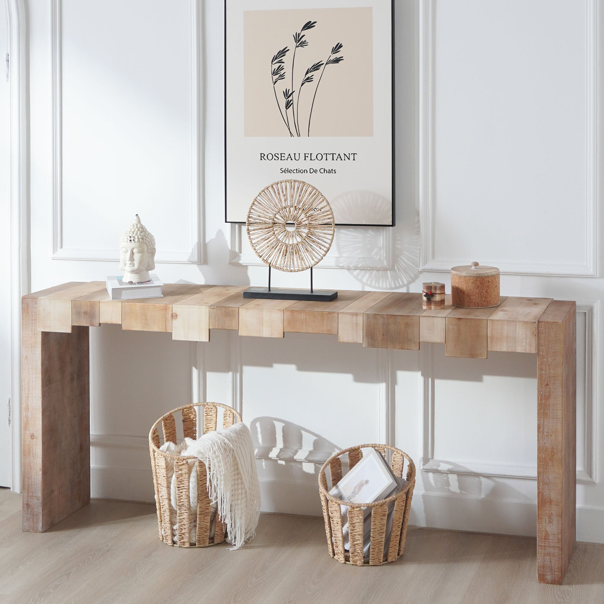 Modern Rustic Console Table, 71' Entryway Table with Sculpted Block Design, Narrow Sofa Table for Hallway, Living Room, Foyer
