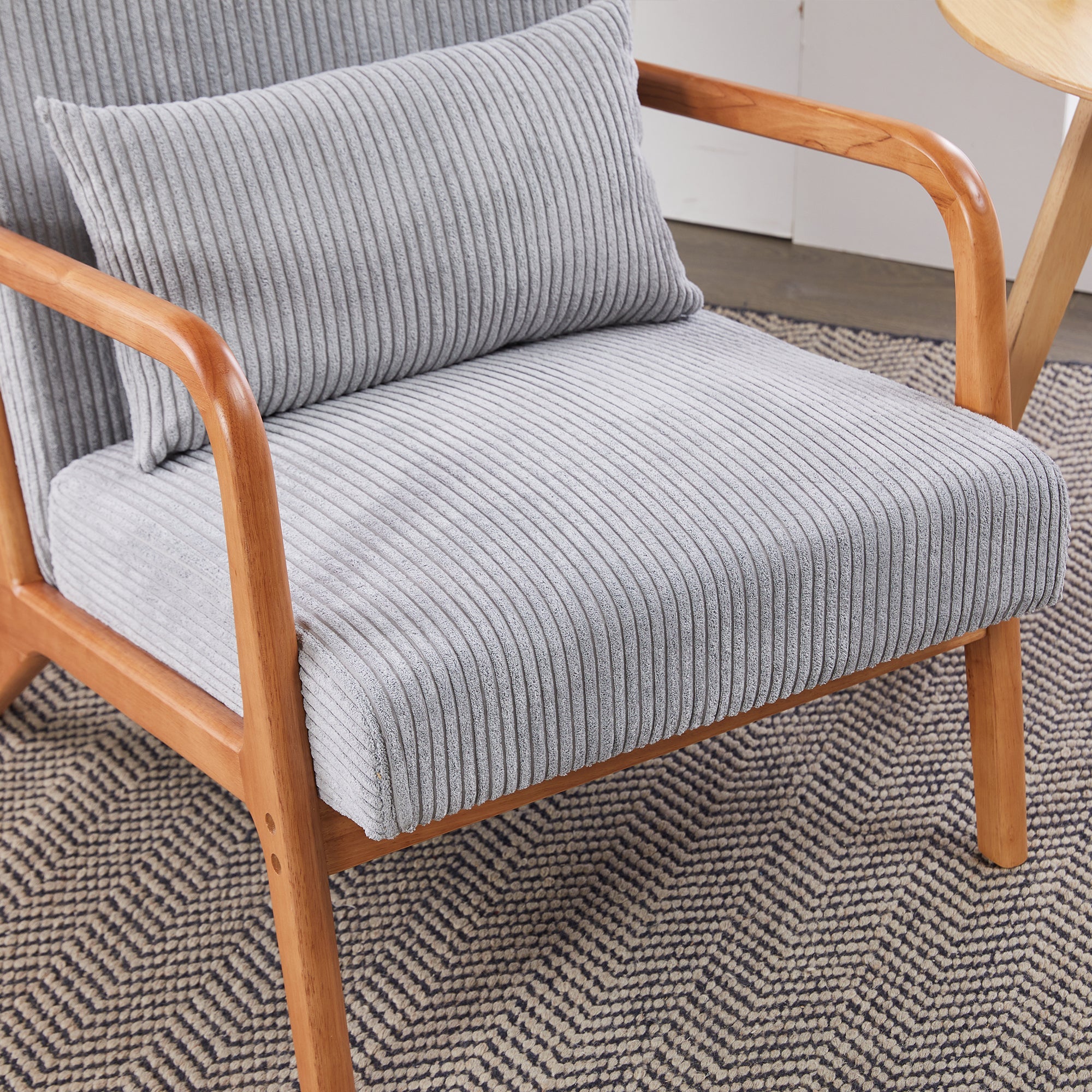 Mid-Century Modern Upholstered Arm Accent Chair with Pillow – Antique Dark Grey