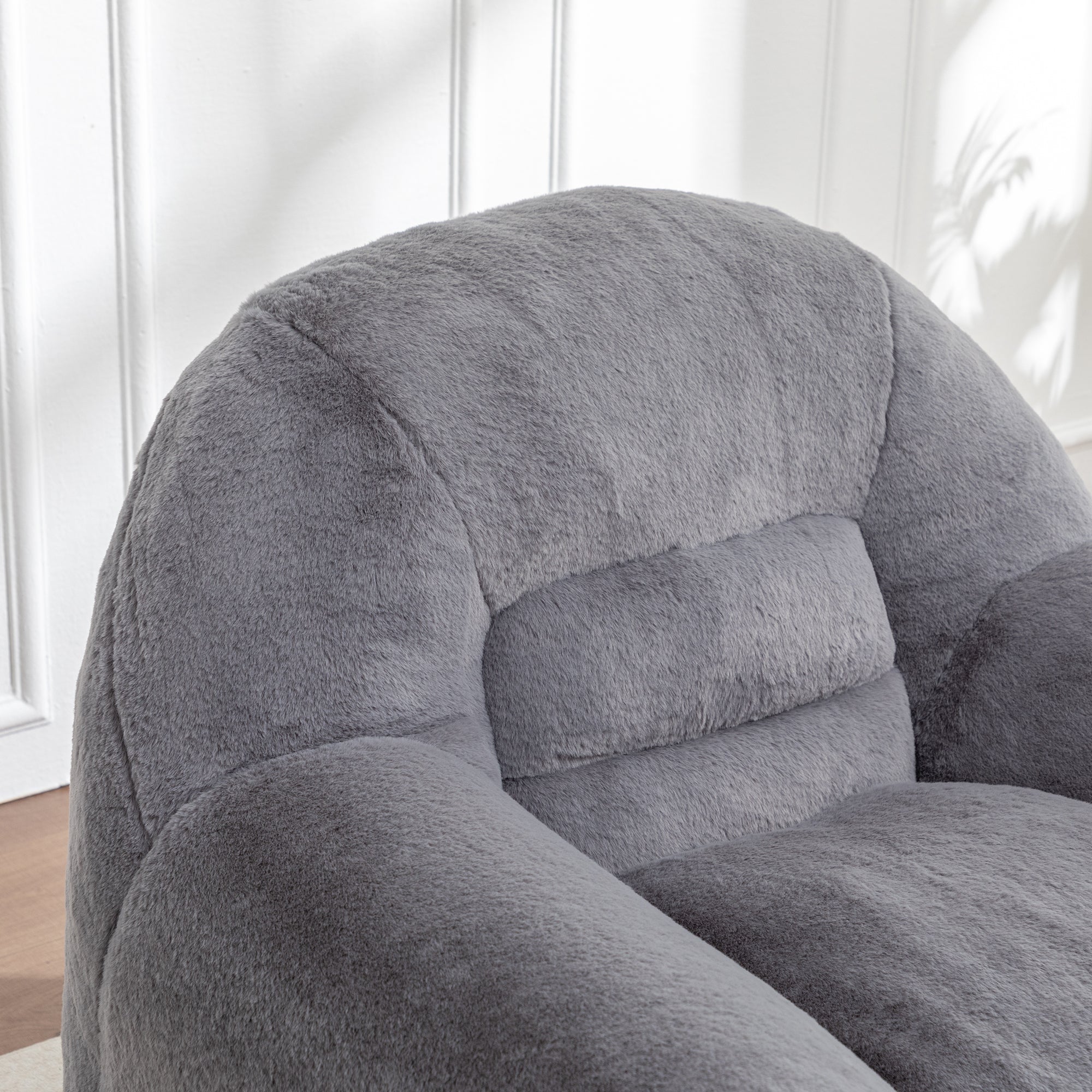 Grey Faux Fur Bean Bag Chair with Back Support for Adults & Kids