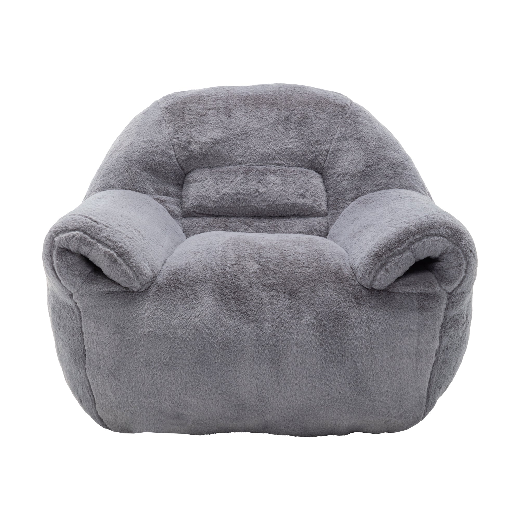 Grey Faux Fur Bean Bag Chair with Back Support for Adults & Kids