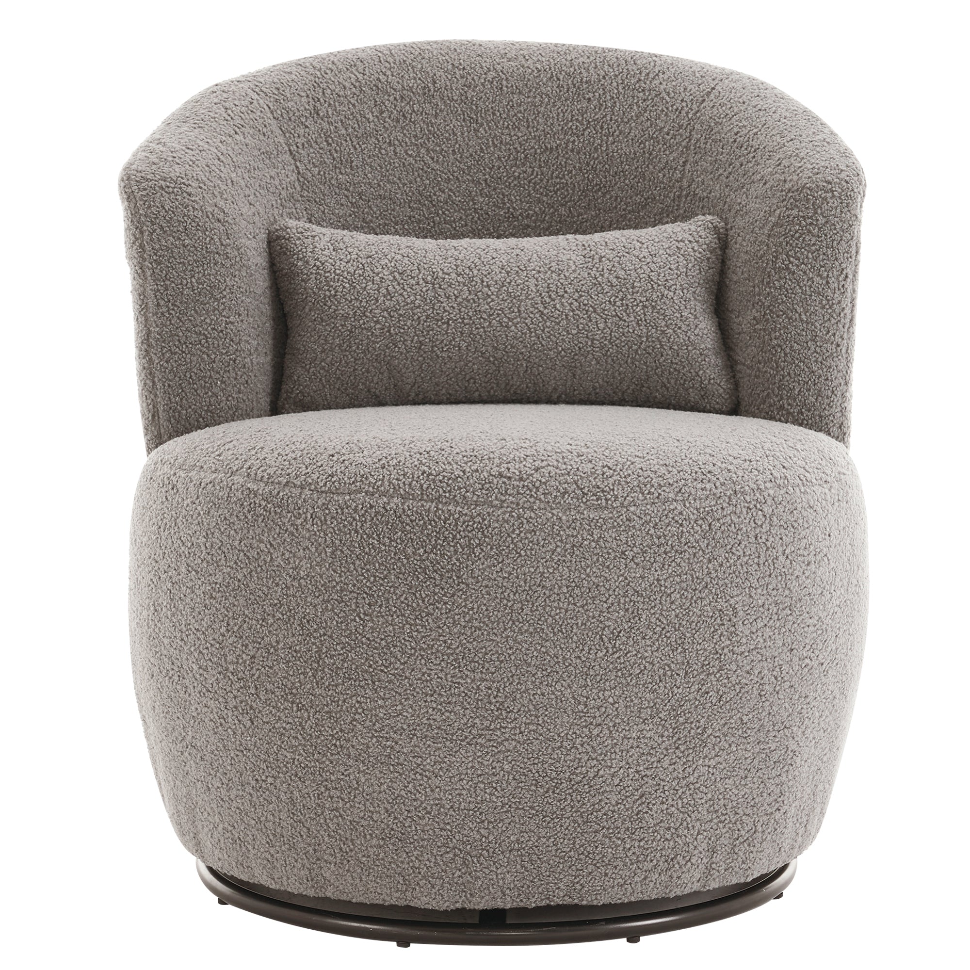 Grey Plush Swivel Accent Chair with 360° Metal Base