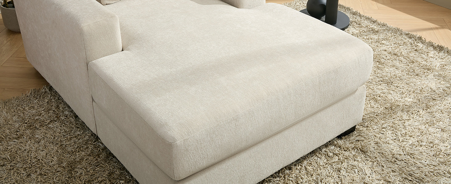 39.7" Oversized Chenille Chaise Lounger Sofa with Pillows & Cup Holders