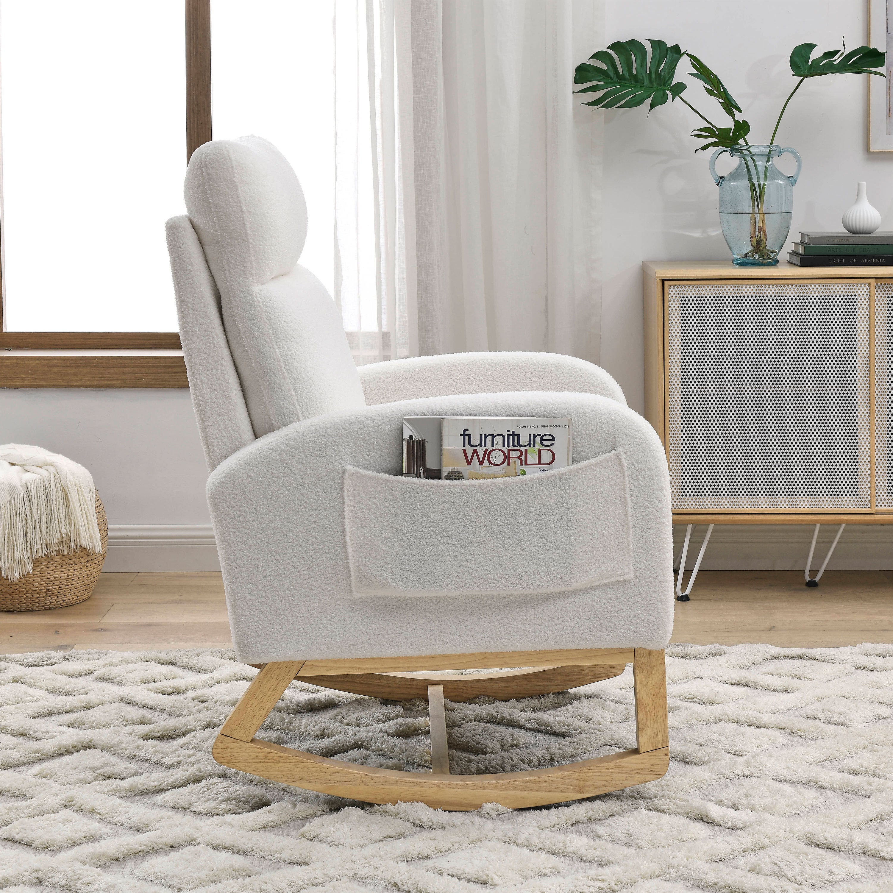 27.6" Modern High Back Teddy White Rocking Lounge Chair with Pockets
