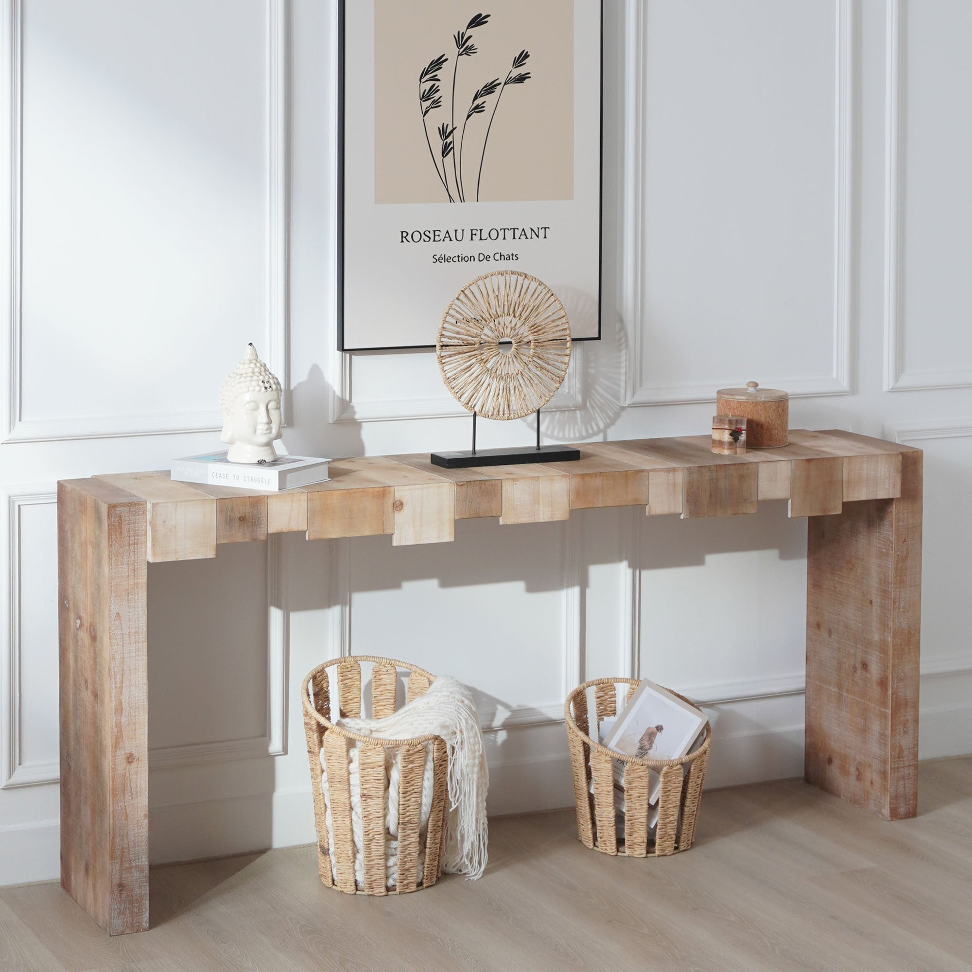 Modern Rustic Console Table, 71' Entryway Table with Sculpted Block Design, Narrow Sofa Table for Hallway, Living Room, Foyer