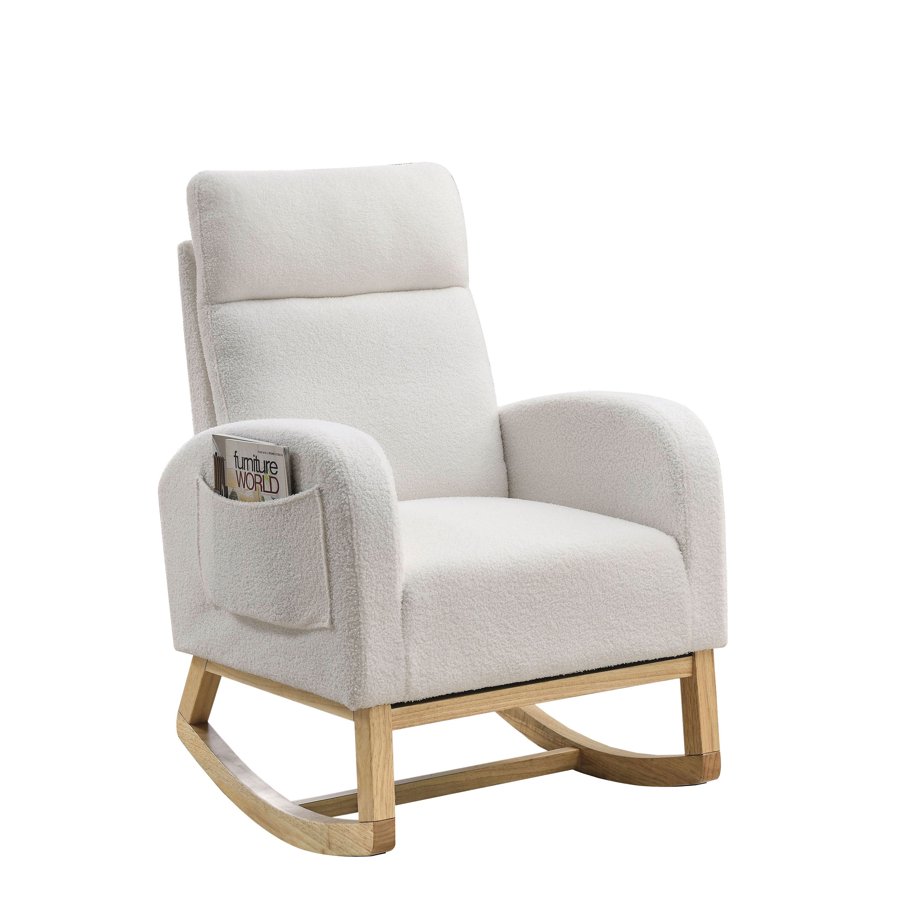 27.6" Modern High Back Teddy White Rocking Lounge Chair with Pockets
