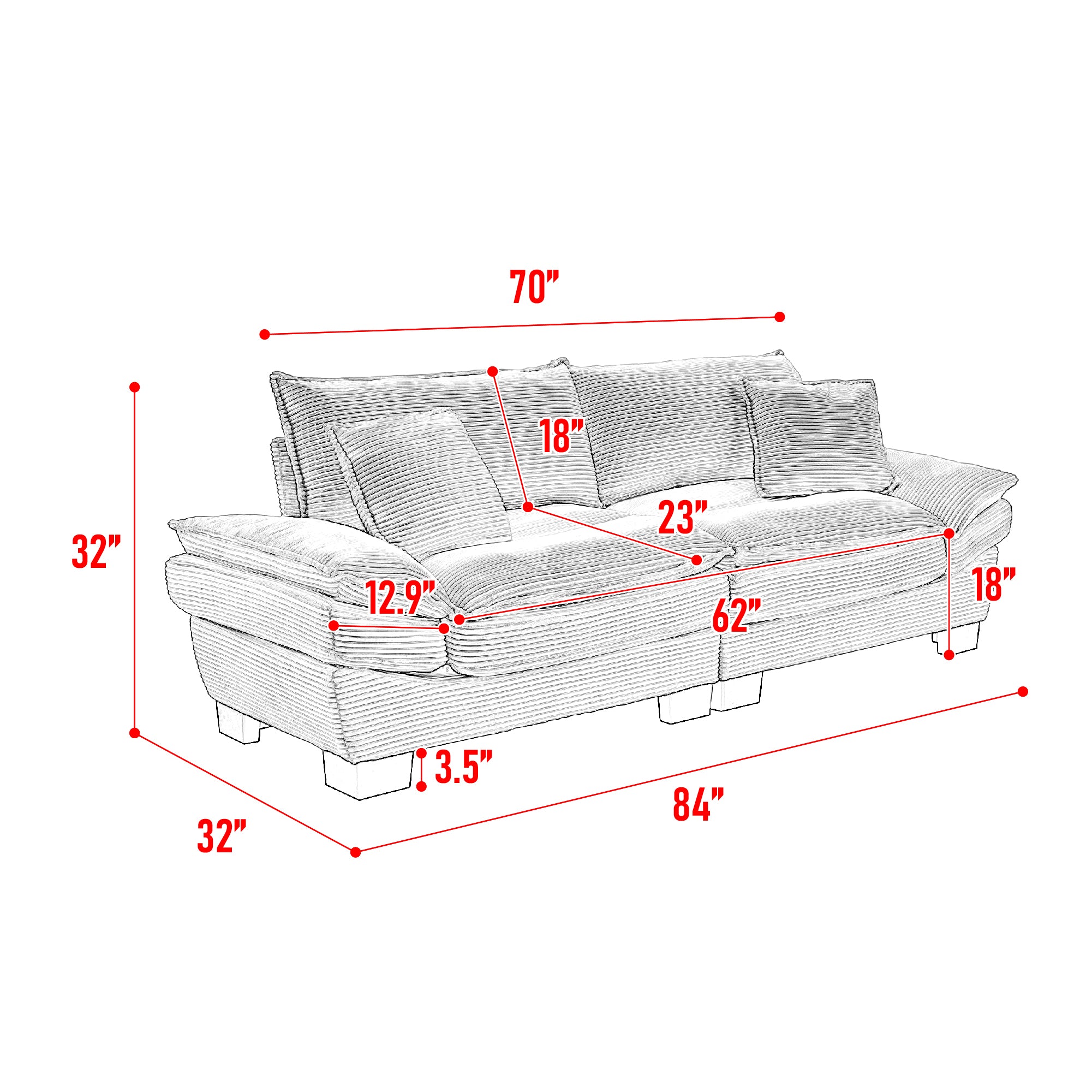Yellow Corduroy Sofa Sleeper Loveseat with Pillows – Deep Seat