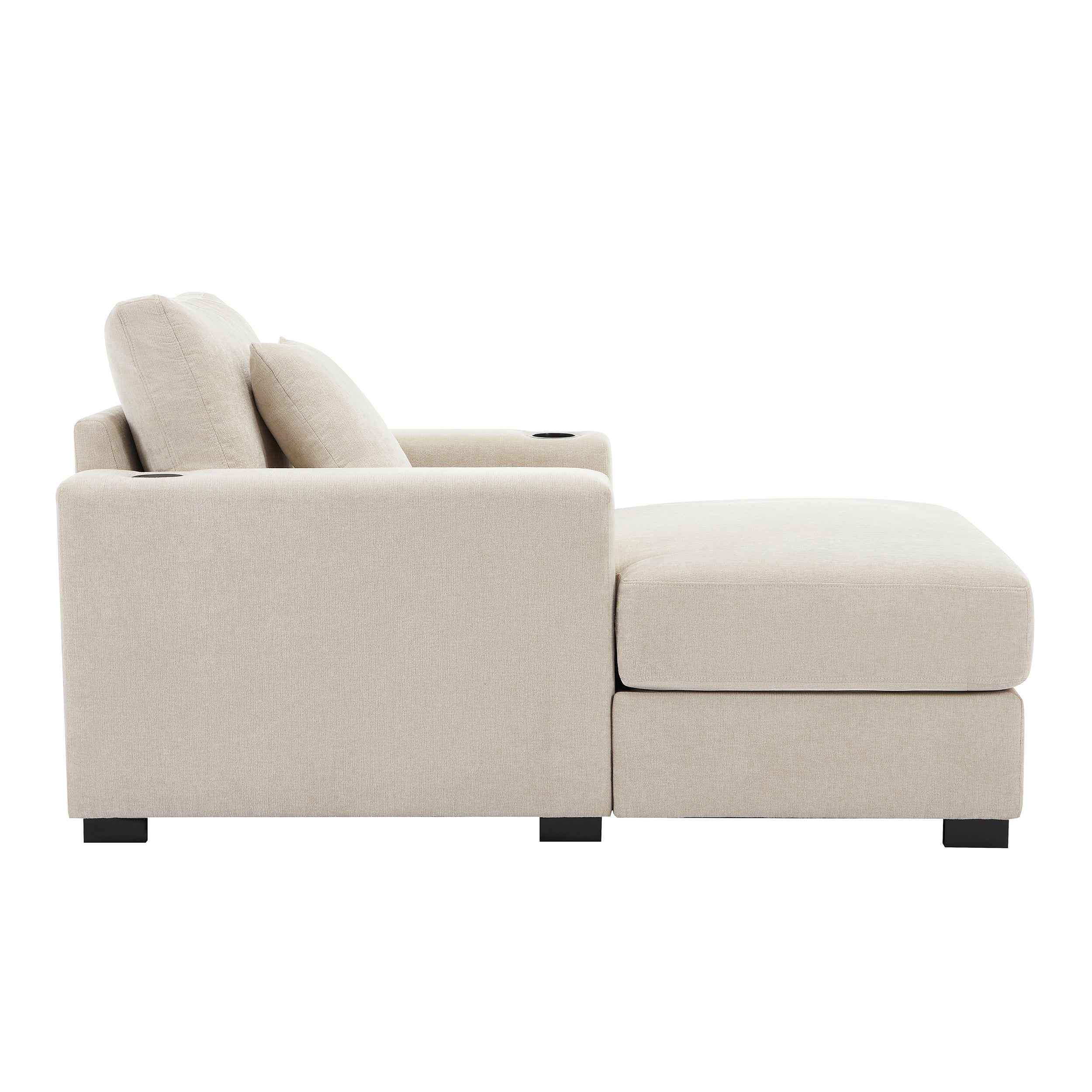 39.7" Oversized Chenille Chaise Lounger Sofa with Pillows & Cup Holders